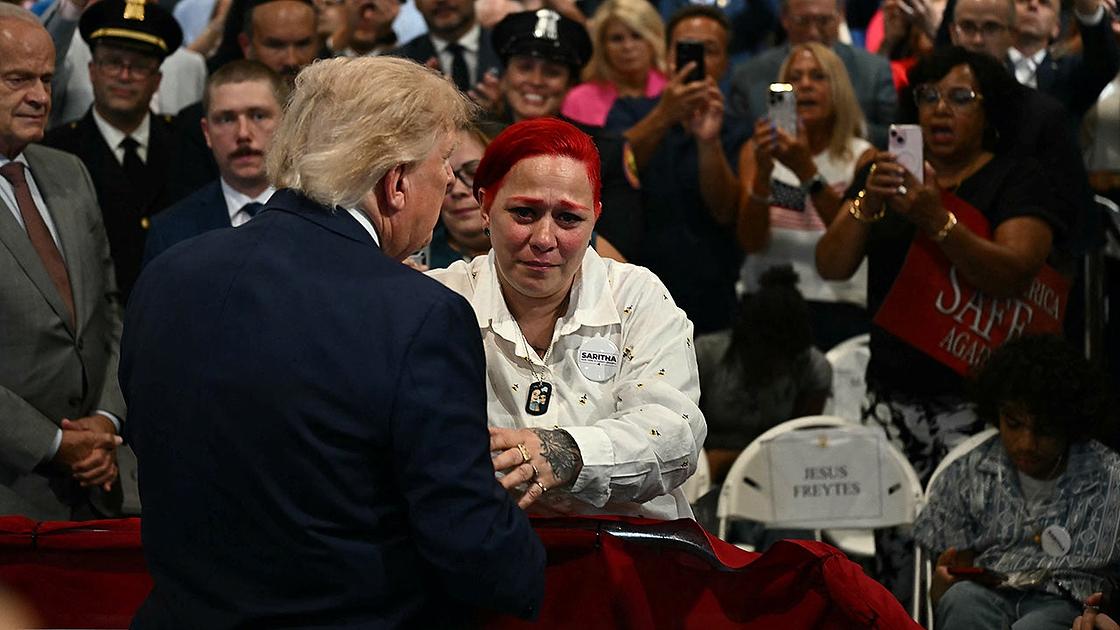 Trump pauses Nassau police academy speech to console Bronx shooting victim's parents
