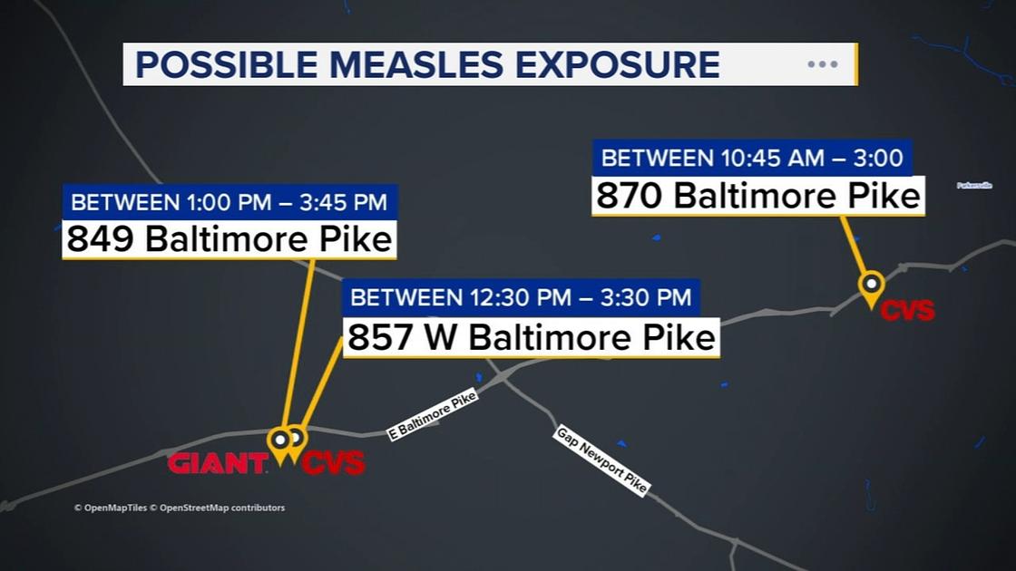 Chester County health department warns of measles exposure at three stores