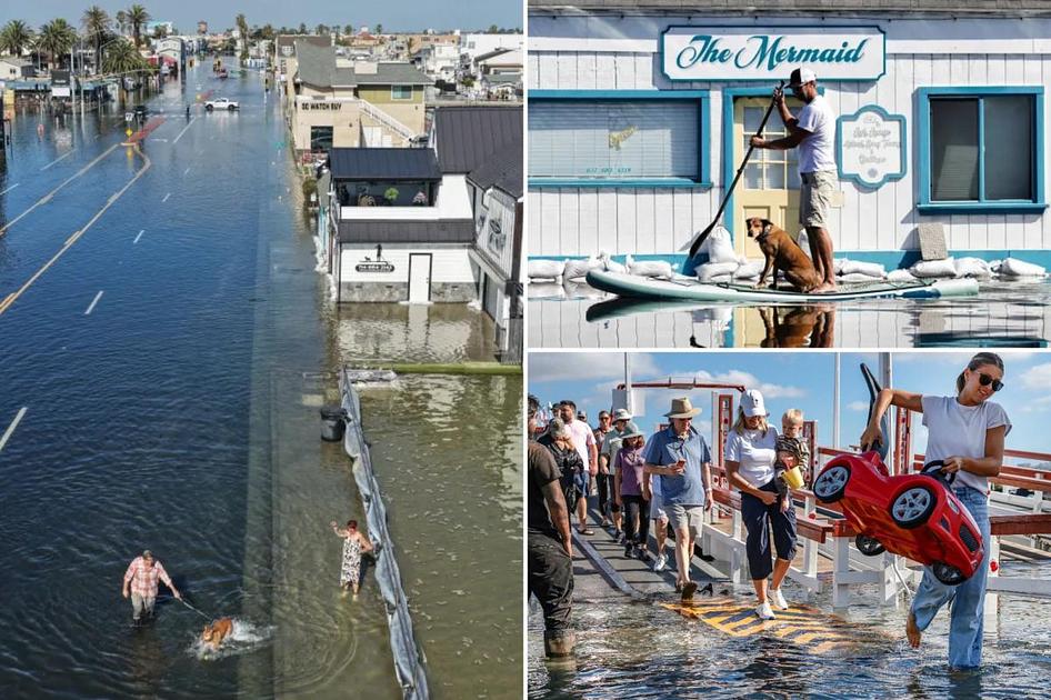 King tides flood Southern California, close highways and halt rail